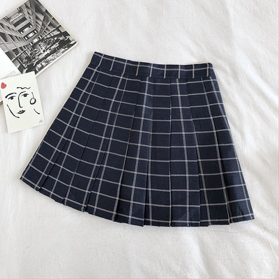 Kockás női redőzött szoknya, magas derékkal