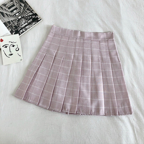 Kockás női redőzött szoknya, magas derékkal