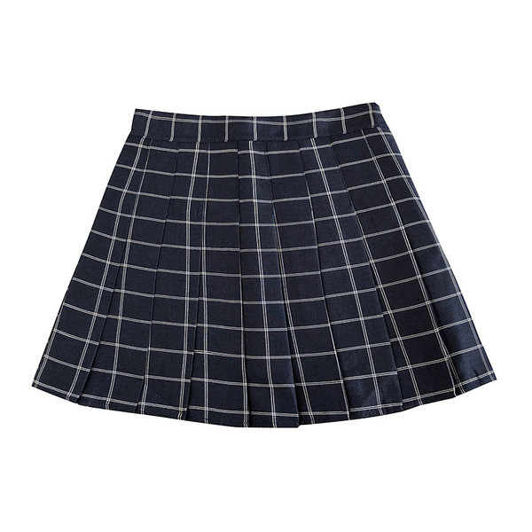 Kockás női redőzött szoknya, magas derékkal