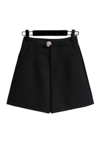 Pantaloni scurti eleganti de dama negri model larg cu talie inalta