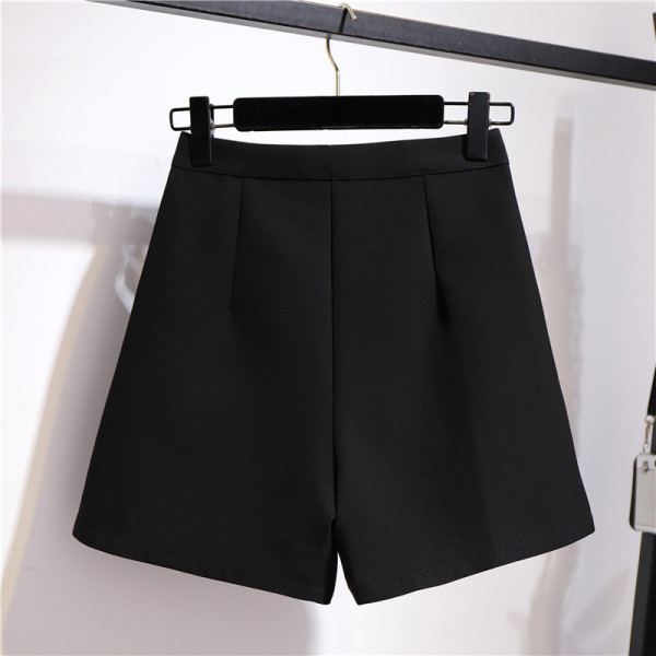 Pantaloni scurti eleganti de dama negri model larg cu talie inalta