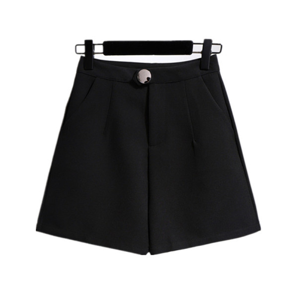 Pantaloni scurti eleganti de dama negri model larg cu talie inalta