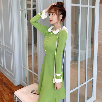 Sieviešu pavasara kleita retro stilā ar cirtām un pogām