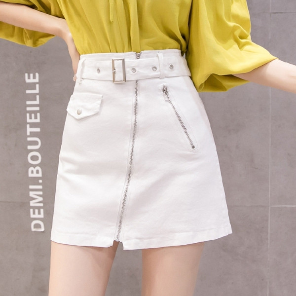 Aktuális női szoknya övvel és cipzárral - A vonalú