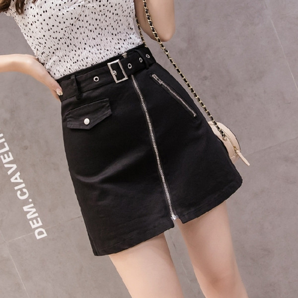 Aktuális női szoknya övvel és cipzárral - A vonalú