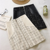 Kockás női szoknya magas derékkal, bőr elemekkel és cipzárral