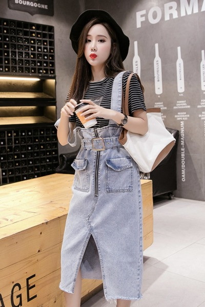 Novi model ženske traper haljine sa džepovima i pojasom