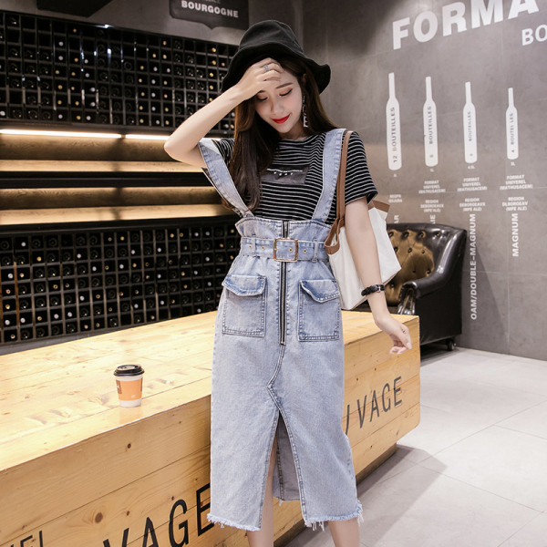 Novi model ženske traper haljine sa džepovima i pojasom