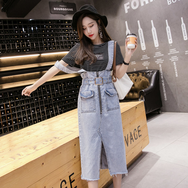 Novi model ženske traper haljine sa džepovima i pojasom