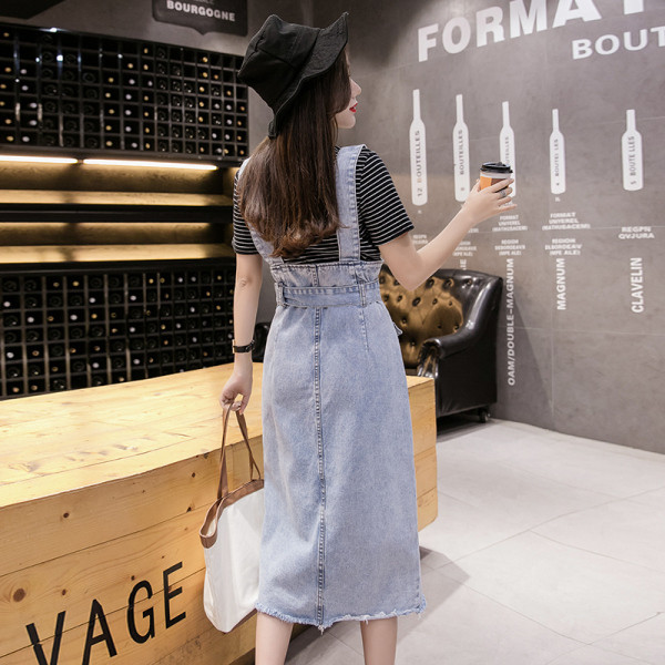 Novi model ženske traper haljine sa džepovima i pojasom