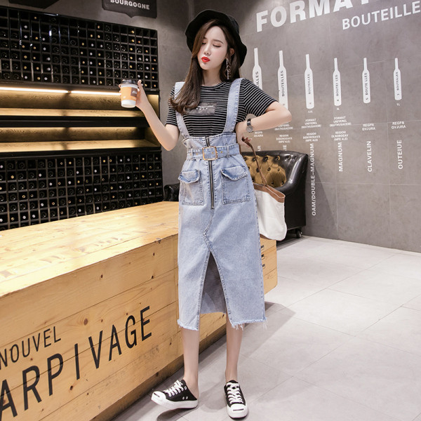 Novi model ženske traper haljine sa džepovima i pojasom