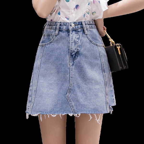 Laisvas moteriškas sijonas su kišenėmis ir suplėšytais elementais