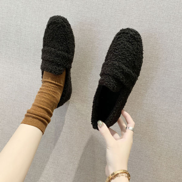 Mocasini pufoși de damă cu talpă plată