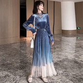 Gara sieviešu samta kleita ar garām piedurknēm