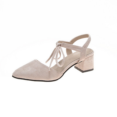 Sandale de damă strânse cu toc gros și șireturi