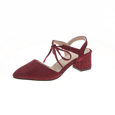 Sandale de damă strânse cu toc gros și șireturi