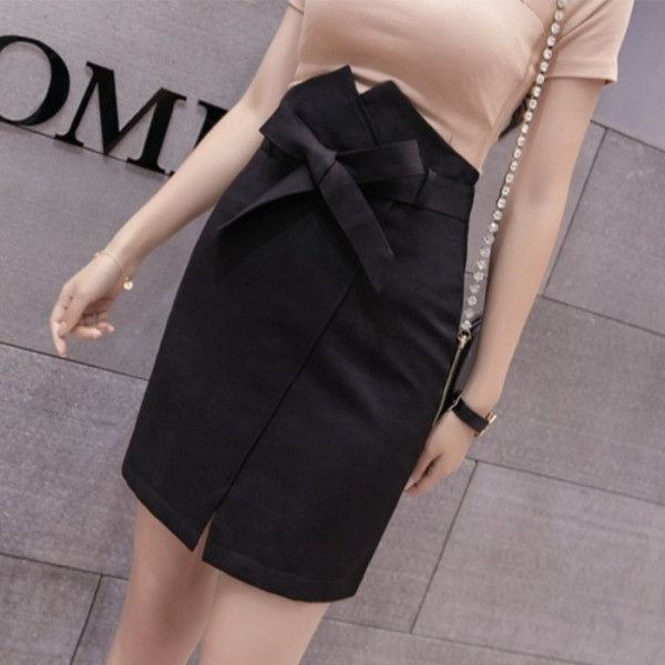 Fusta de dama eleganta cu panglica - talie inalta