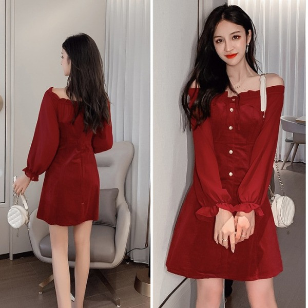 Rochie casual de dama cu nasturi si maneci late