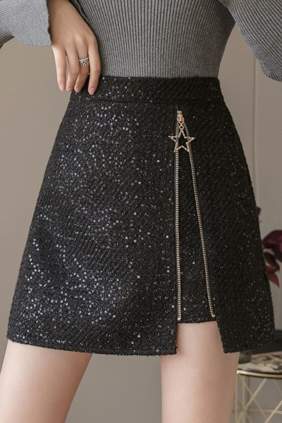 Aktuális női szoknya cipzárral, magas derékkal