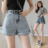 Pantaloni scurți casual de damă cu curea - talie înaltă