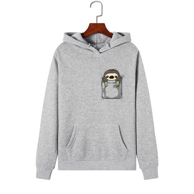 Modern női pulóver rátéttel és kapucnival