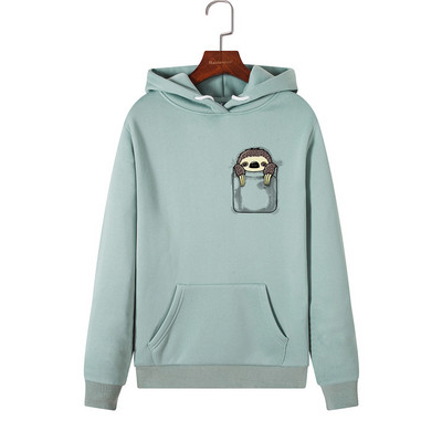 Modern női pulóver rátéttel és kapucnival