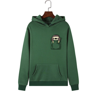 Modern női pulóver rátéttel és kapucnival