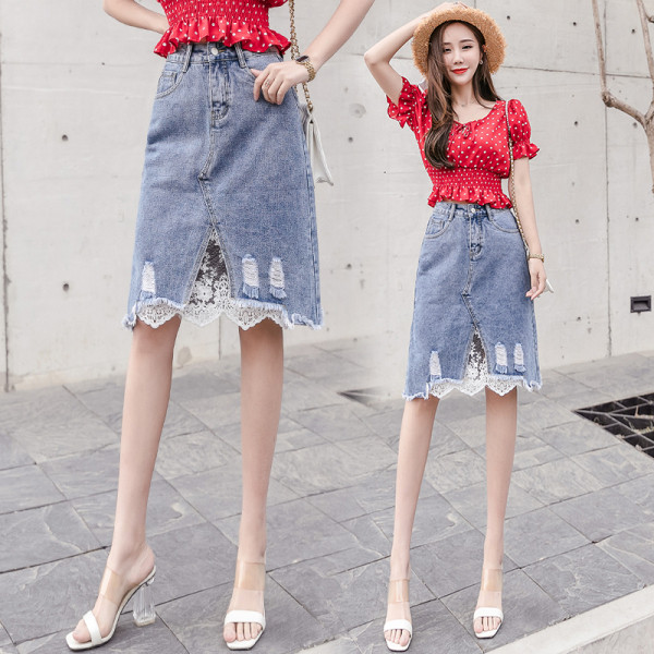 Uue mudeli lühike kõrge vöökoha ja pitsiga naiste seelik