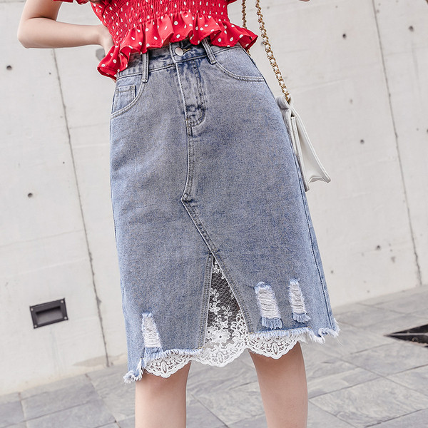 Uue mudeli lühike kõrge vöökoha ja pitsiga naiste seelik