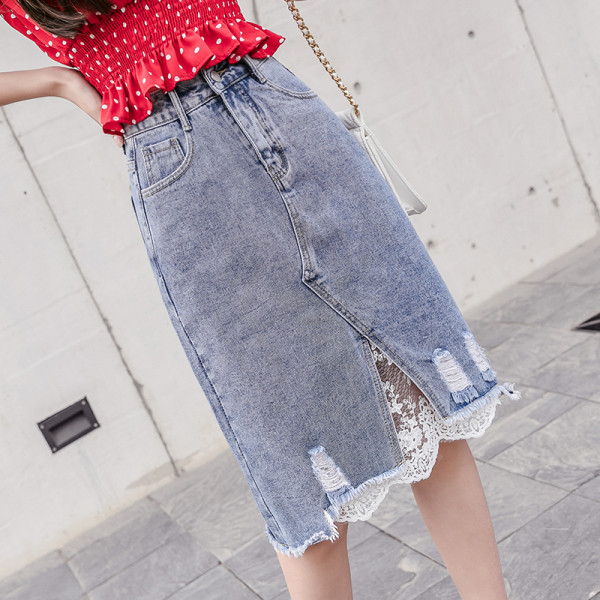 Uue mudeli lühike kõrge vöökoha ja pitsiga naiste seelik