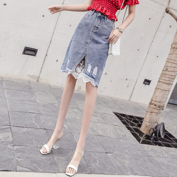 Uue mudeli lühike kõrge vöökoha ja pitsiga naiste seelik