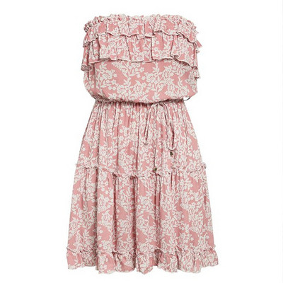 Ležerna ženska kratka haljina s golim ramenima i kravatama