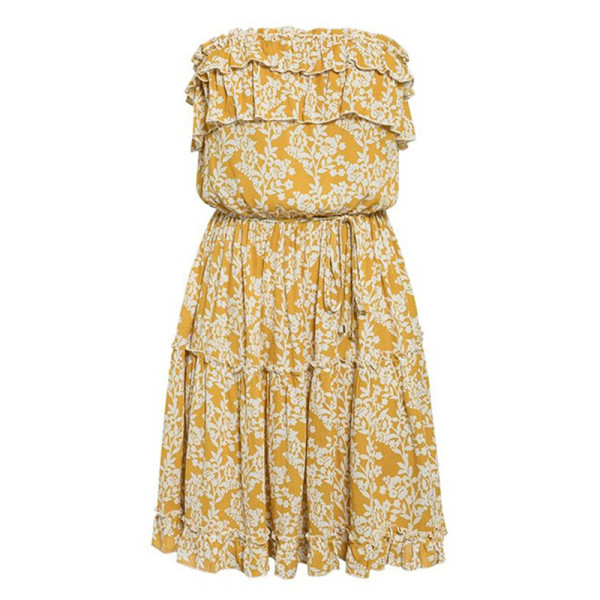 Ležerna ženska kratka haljina s golim ramenima i kravatama