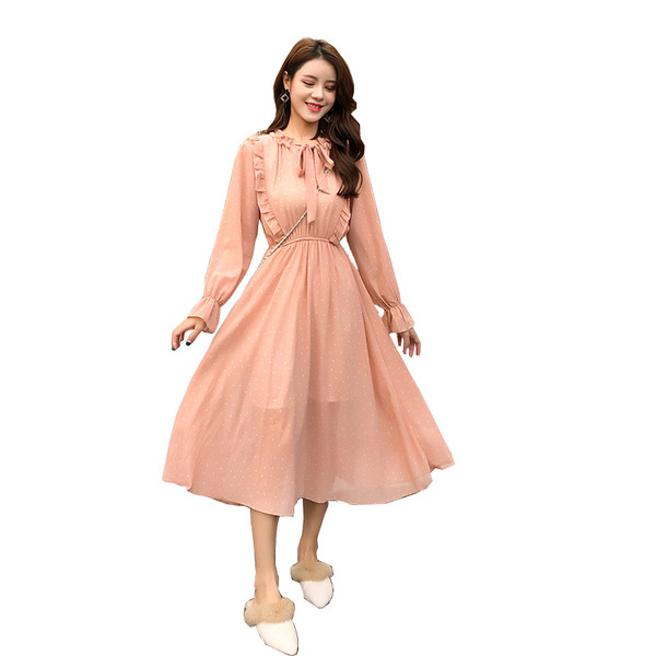 Rochie actuală de damă cu mâneci lungi și cravate