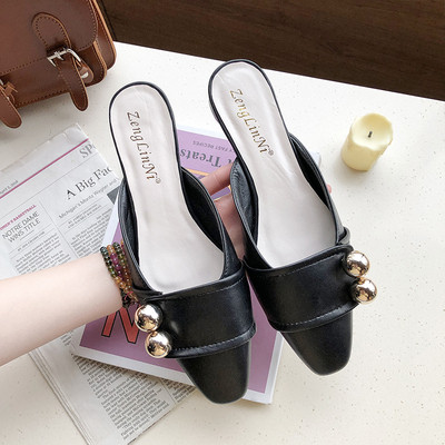 Öko bőrből készült női bőr papucs vastag sarokkal