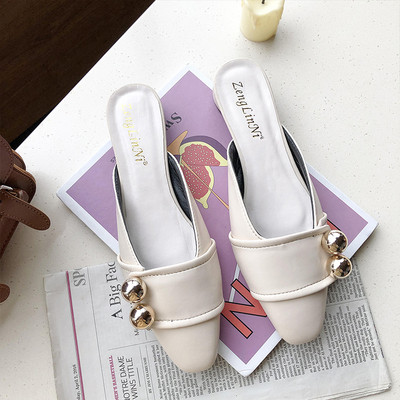 Öko bőrből készült női bőr papucs vastag sarokkal