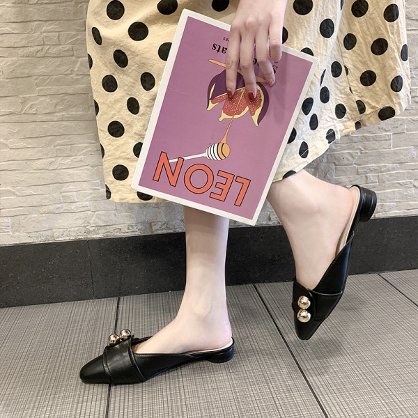 Öko bőrből készült női bőr papucs vastag sarokkal