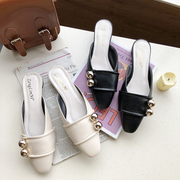 Öko bőrből készült női bőr papucs vastag sarokkal