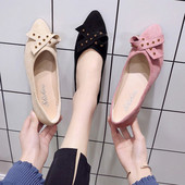 Ženske cipele od brušene kože s ravnim potplatom i trakom