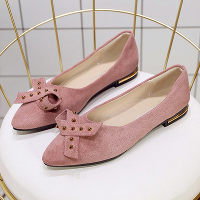 Ženske cipele od brušene kože s ravnim potplatom i trakom