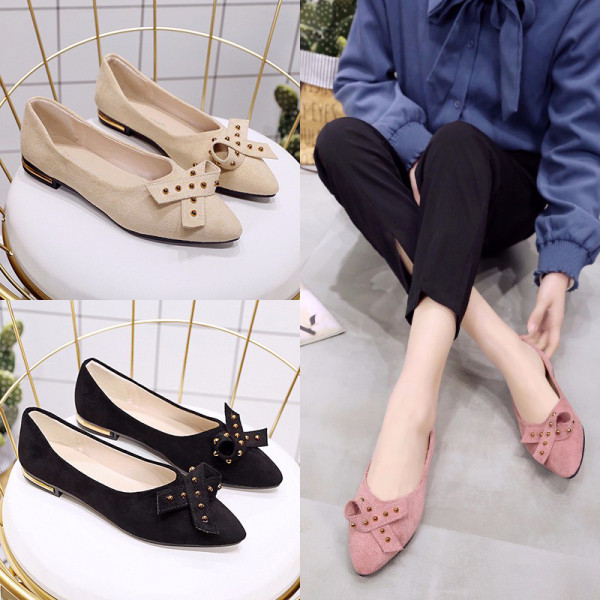 Ženske cipele od brušene kože s ravnim potplatom i trakom