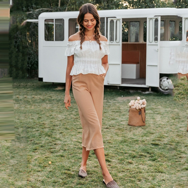 Modernas sieviešu bikses ar augstu vidukli un jostu