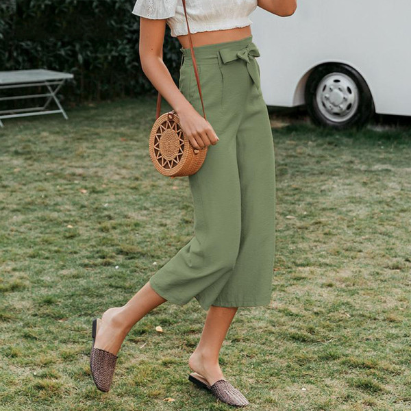 Modernas sieviešu bikses ar augstu vidukli un jostu