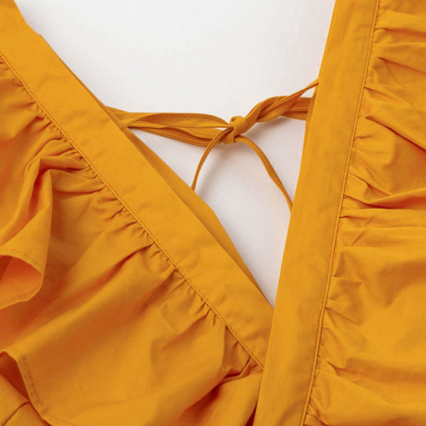 Rochie lungă de damă casual, cu decolteu adânc și mâneci lungi