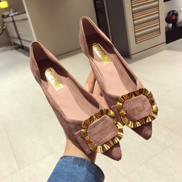 Pantofi moderni de dama cu talpa plate si catarama metalica