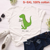 Ikdienas sieviešu T-krekls ar dinozauru aplikāciju un īsām piedurknēm