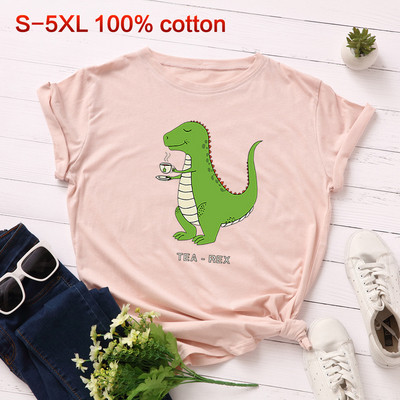 Ikdienas sieviešu T-krekls ar dinozauru aplikāciju un īsām piedurknēm