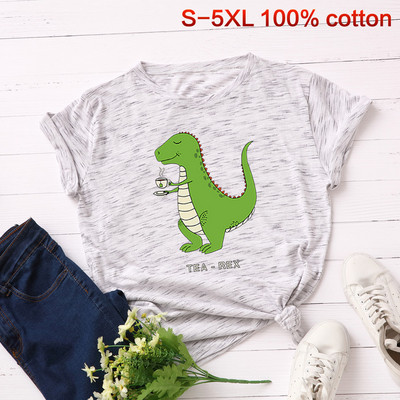 Ikdienas sieviešu T-krekls ar dinozauru aplikāciju un īsām piedurknēm