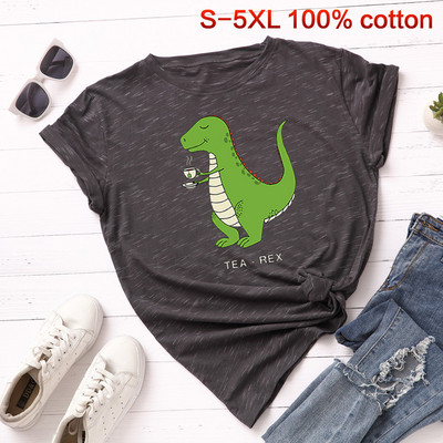 Ikdienas sieviešu T-krekls ar dinozauru aplikāciju un īsām piedurknēm