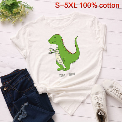 Ikdienas sieviešu T-krekls ar dinozauru aplikāciju un īsām piedurknēm